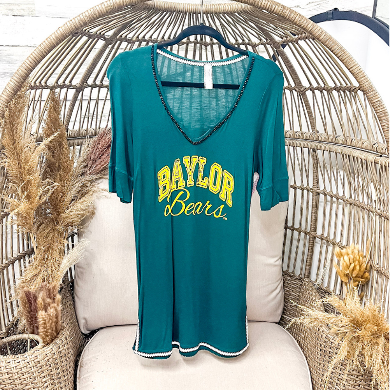 Baylor Sparkle V Neck Tee