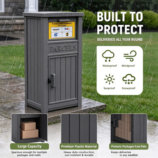 Parcel Box Top View Lockable Waterproof Parcel Drop Box, Anti-Theft Resin Delivery Box for ...