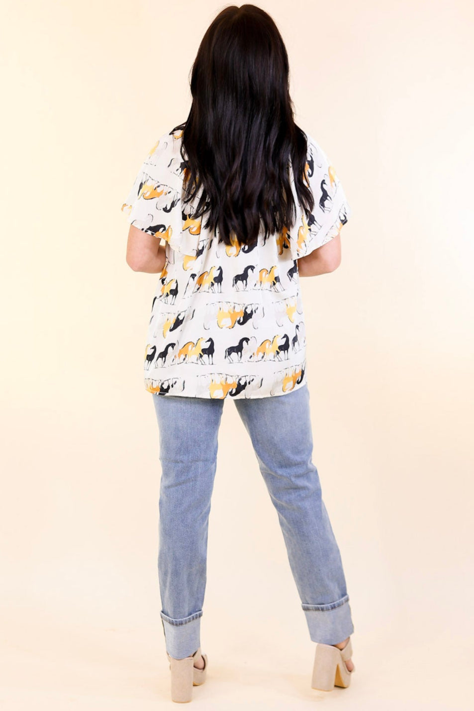 Away We Go Button Up Horse Print Shirt in Ivory