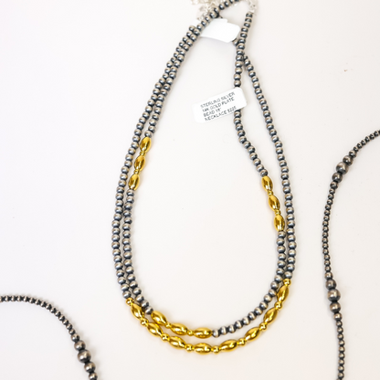 14K Gold & Sterling Silver Navajo Pearl Two Toned Necklace #2
