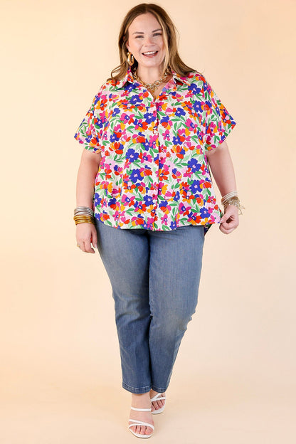 Adventure Awaits Floral Print Button Up Top in Ivory