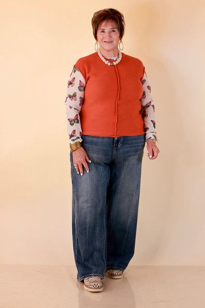 Always a Favorite Crew Neck Front Seam Sweater Knit Top in Rust Orange
