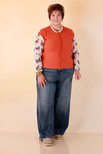 Always a Favorite Crew Neck Front Seam Sweater Knit Top in Rust Orange