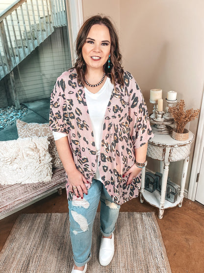 Ahead Of The Trend Leopard Short Drop Sleeve Cardigan in Blush Pink