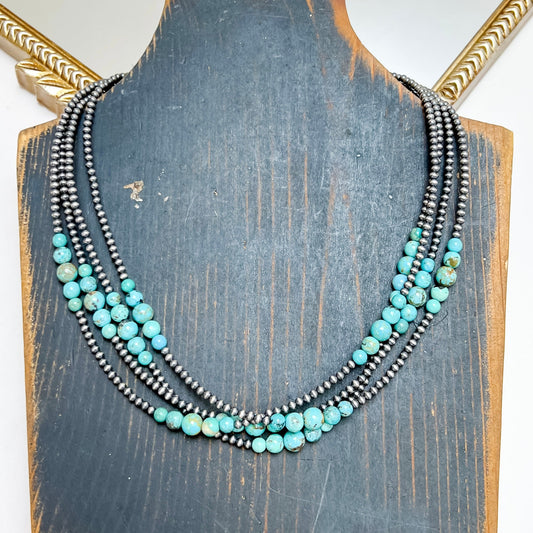 18" Cloud Mountain Turquoise and Navajo Pearl Hand Strung Necklace