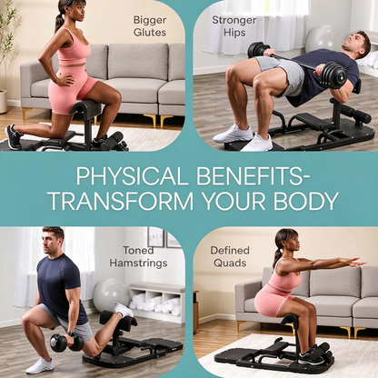Foldable Hip Thrust Machine, Adjustable Home Gym Equipment for Glute Workout & Lower Back Support