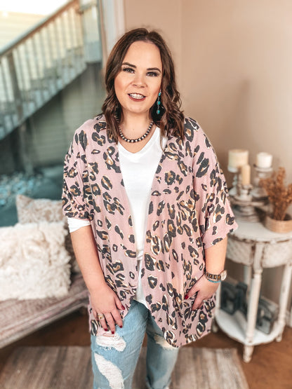 Ahead Of The Trend Leopard Short Drop Sleeve Cardigan in Blush Pink