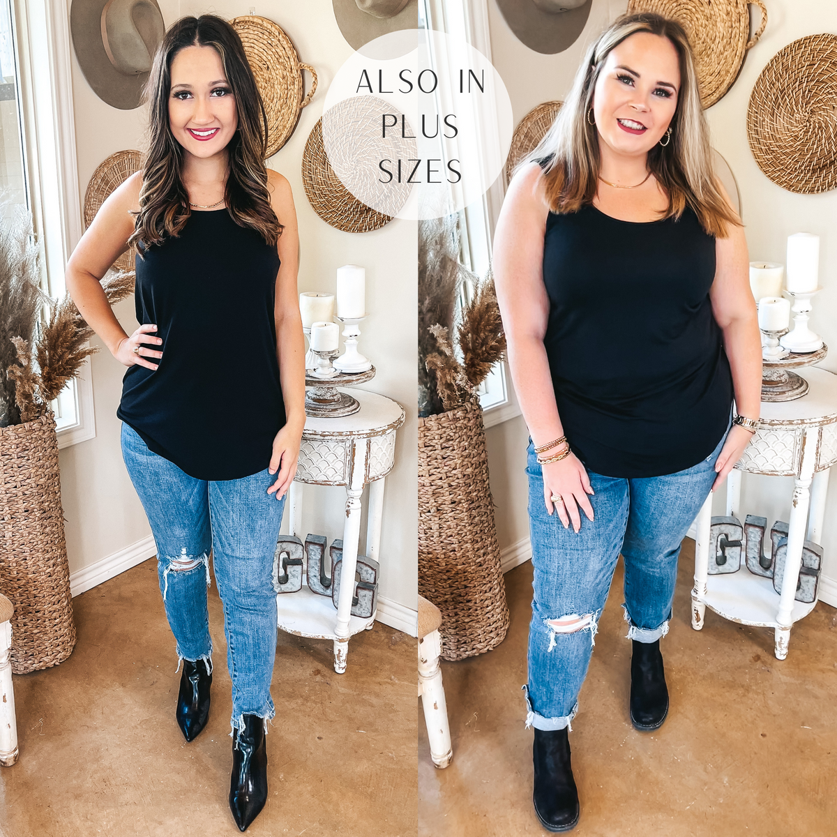 Always On Time Scoop Neck Tank Top in Black