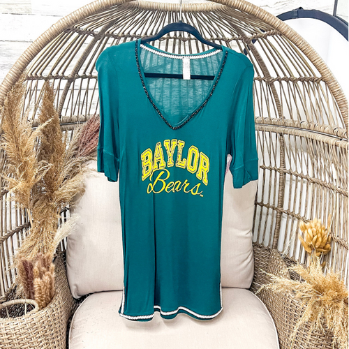 Baylor Sparkle V Neck Tee