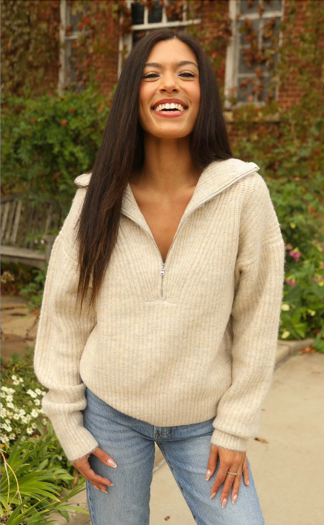 anything but ordinary half zip sweater
