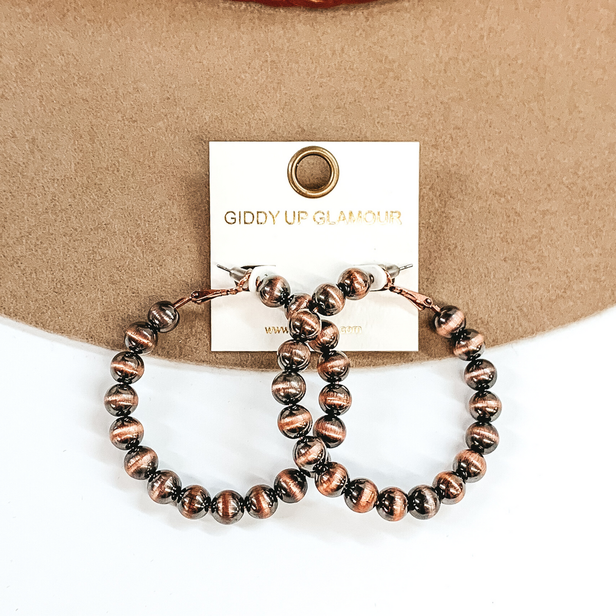 8mm Faux Navajo Pearl Hoop Earrings in Copper Tone