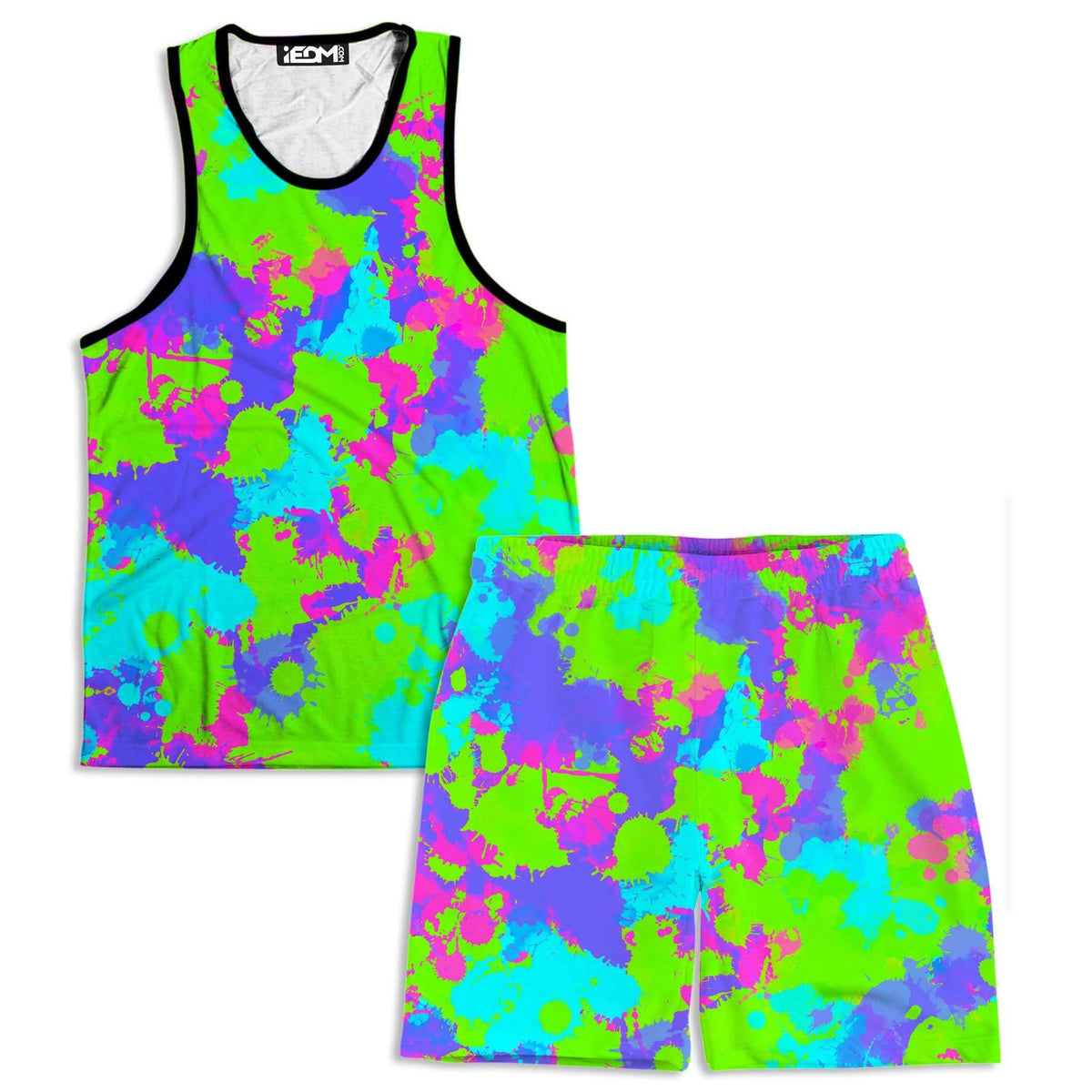 90s Neon Paint Splatter Tank and Shorts Combo