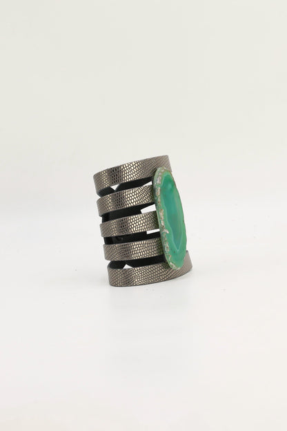 Brazalete Sol Plomo Ágata Verde