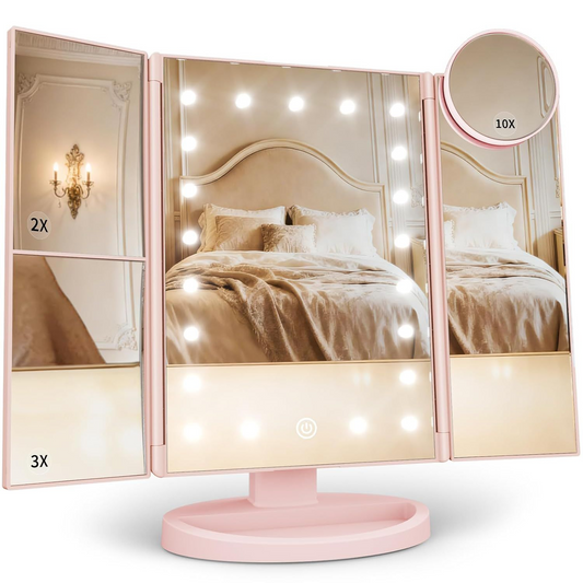 2X/3X/10X Magnifying Vanity Mirror with Light, Trifold Makeup Mirror
