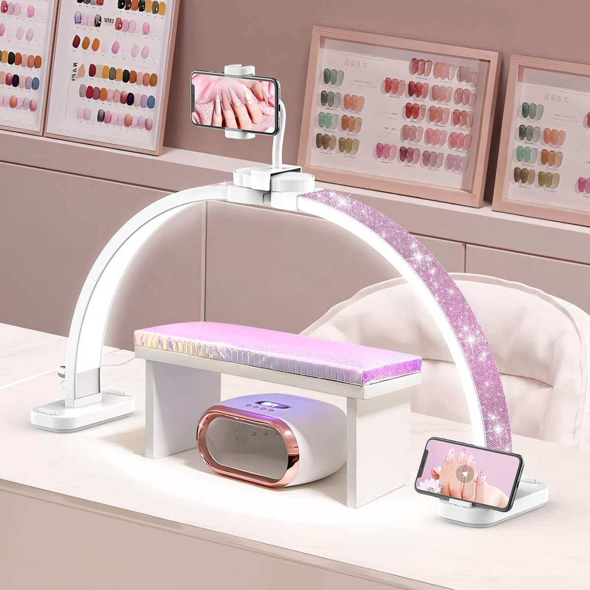Half Moon Light for Nail Desk: 31-inch Manicure Table Light with Phone Holder