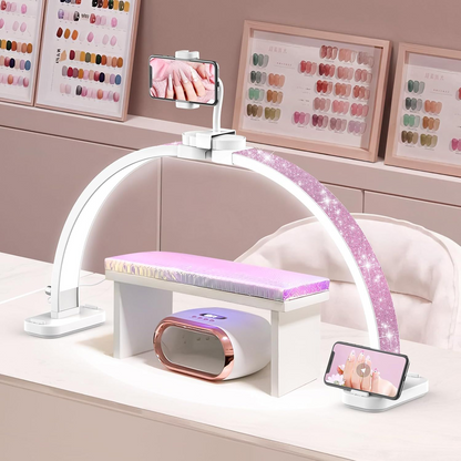 Half Moon Light for Nail Desk: 31-inch Manicure Table Light with Phone Holder