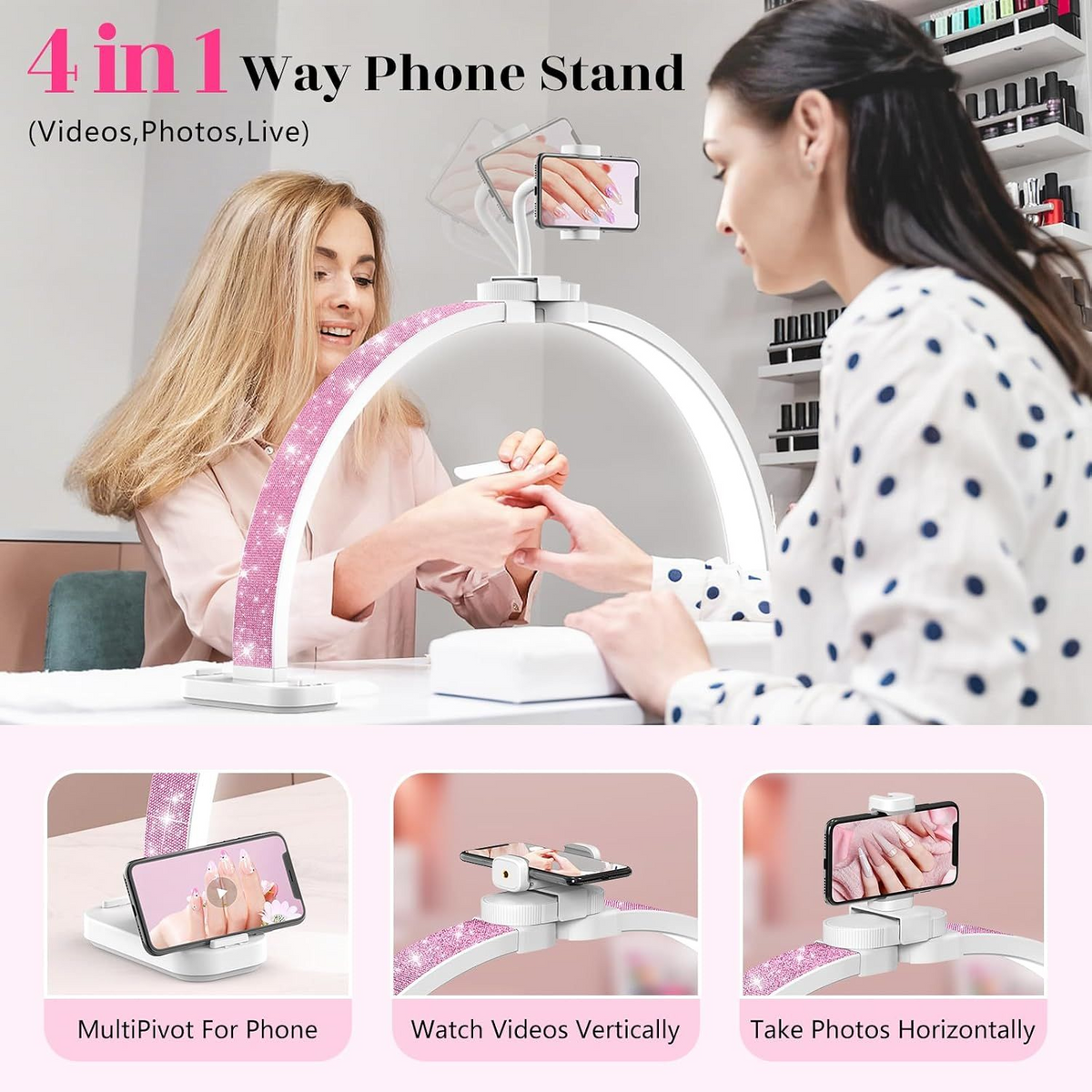 Half Moon Light for Nail Desk: 31-inch Manicure Table Light with Phone Holder