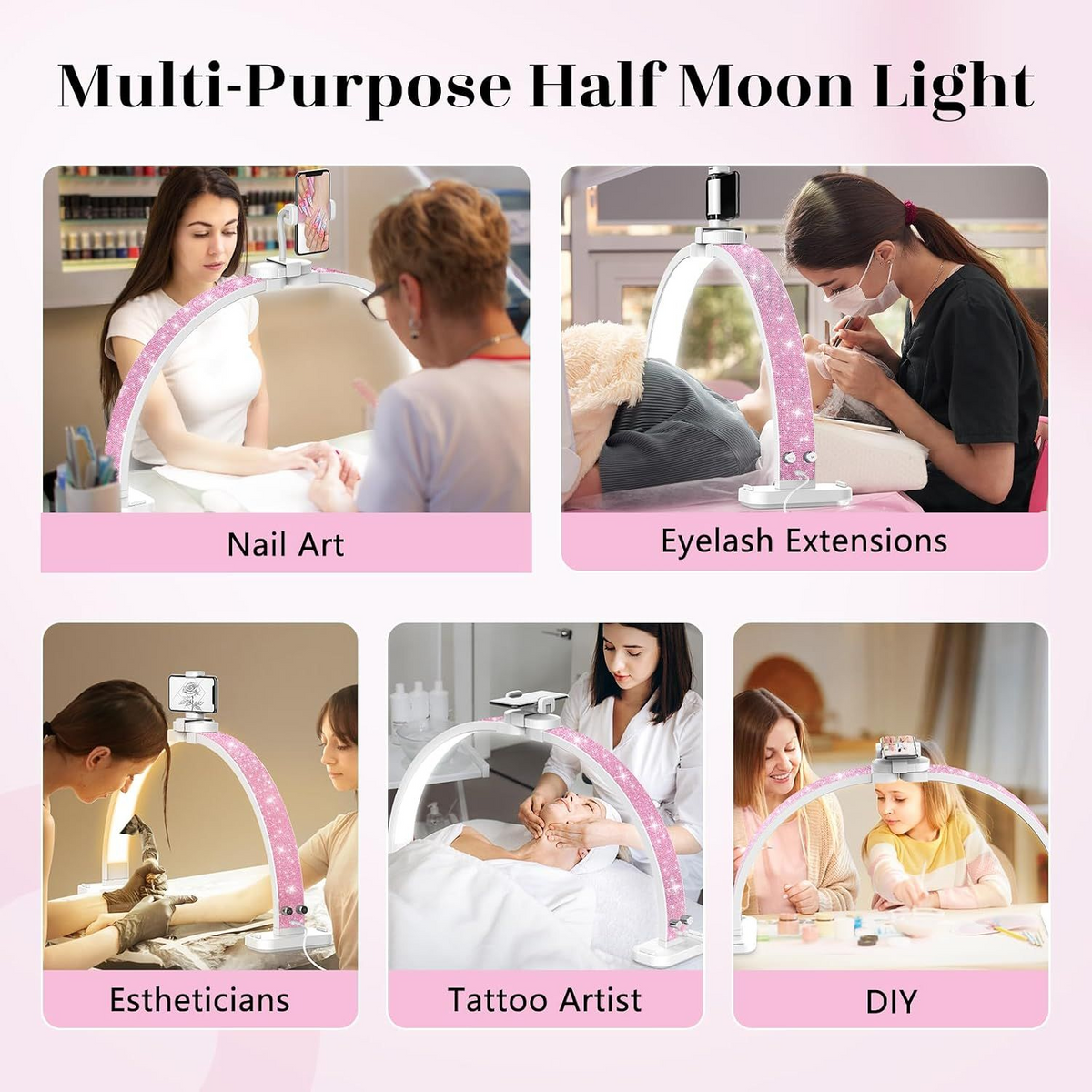 Half Moon Light for Nail Desk: 31-inch Manicure Table Light with Phone Holder