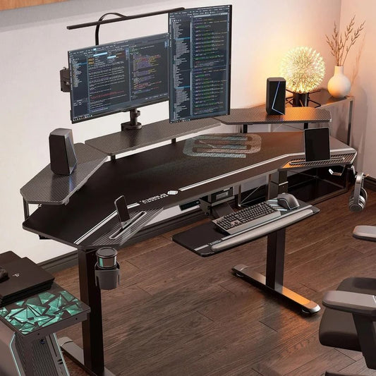 Wing-Shaped Electric Sit-Stand Desk, Height Adjustable Gaming Workstation for Home and Office